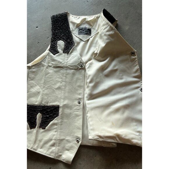 Vintage ORIGINALES Hnos Solorzano White Brown 100% Crocodile Leather Vest Sz S - Picture 12 of 14